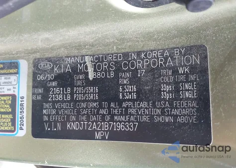 2011 Kia Soul + z USA, uszkodzony, nr VIN KNDJT2A21B7196337